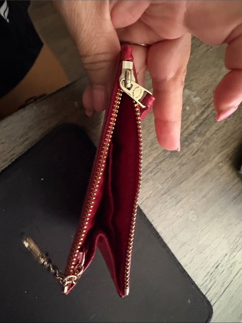 Coach Red Pebbled Leather Zip Card Pouch with Gold Key Ring - Picture 3 of 4